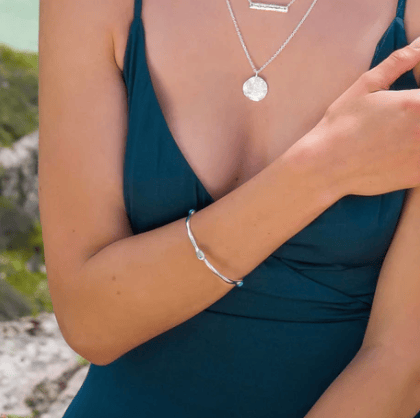 Silver organic bangle with Chalcedony inlay Bangle Sea Gems Ltd