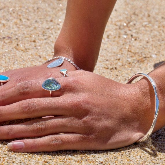Silver organic pebble ring with genuine Paua Shell rings Sea Gems Ltd