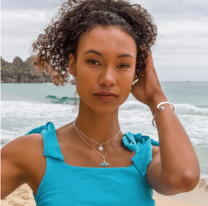 Silver organic pebble whale tail pendant with genuine Paua Shell Necklaces Sea Gems Ltd