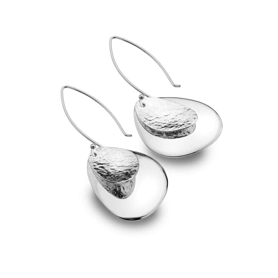 Silver organic textured natural double pebble drop earrings Earrings Sea Gems Ltd