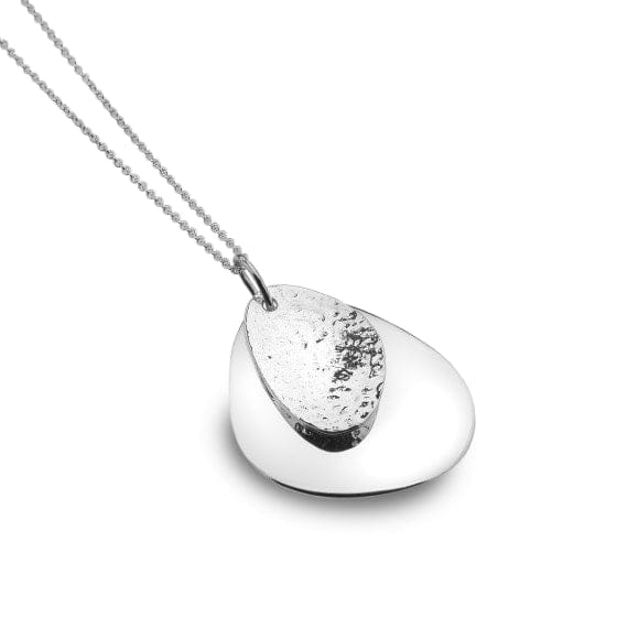 Silver organic textured natural double pebble pendant Necklaces Sea Gems Ltd
