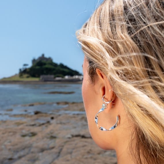 Silver organic twisting maxi hoop earrings Earrings Sea Gems Ltd