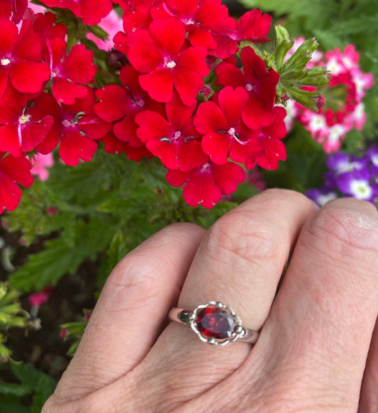 Silver Oval Garnet Ring Ring Rock Lobster Jewellery