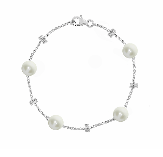Silver & Pearl Brides Bracelet with Cubic Zirconia Bracelet Amore
