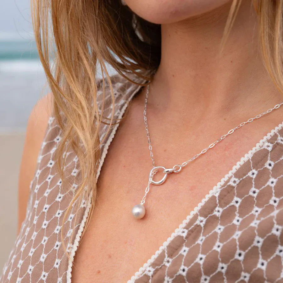 Silver & Pearl Trinity loop Necklace Necklace Sea Gems Ltd