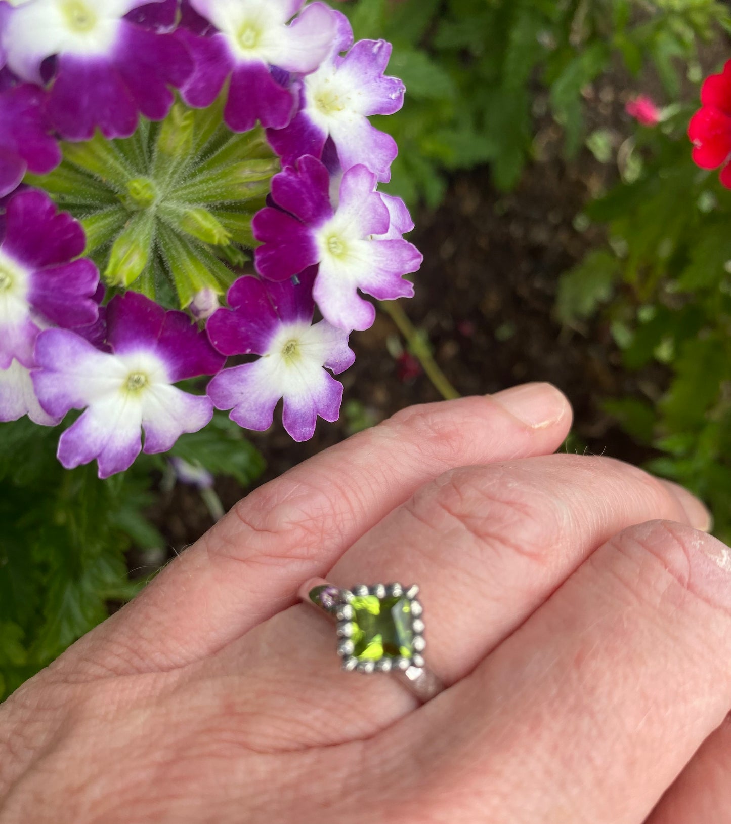 Silver & Princess cut Peridot Ring ring Rock Lobster Jewellery