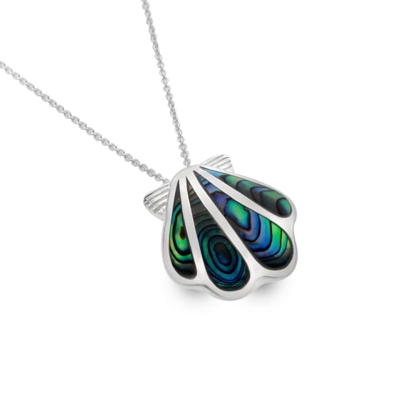 Silver Scallop Pendant with paua shell inlay Necklaces Sea Gems Ltd
