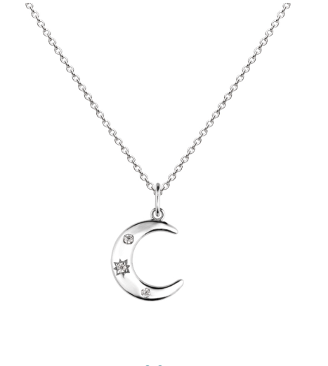 Silver Scattered Star Crescent Moon Pendant Necklace DEW