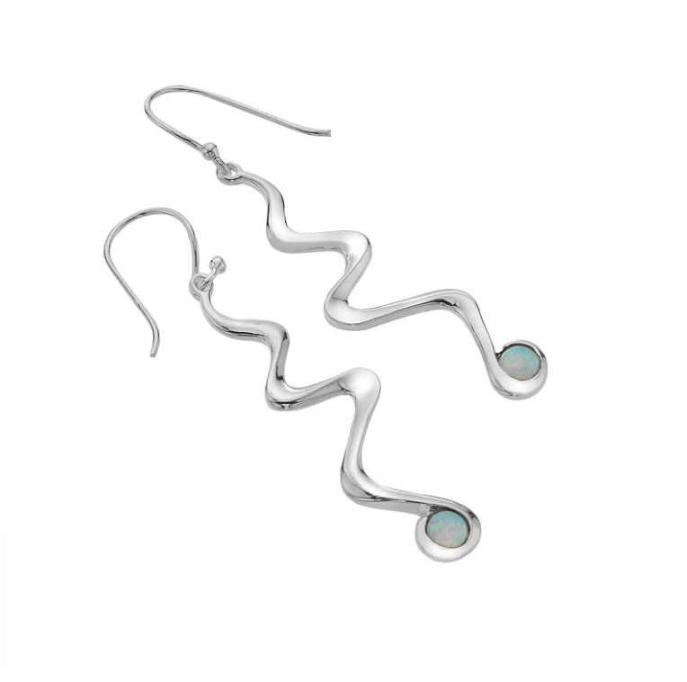 Silver Sea Snake Drop Earrings with Oplalite Earrings Sea Gems Ltd