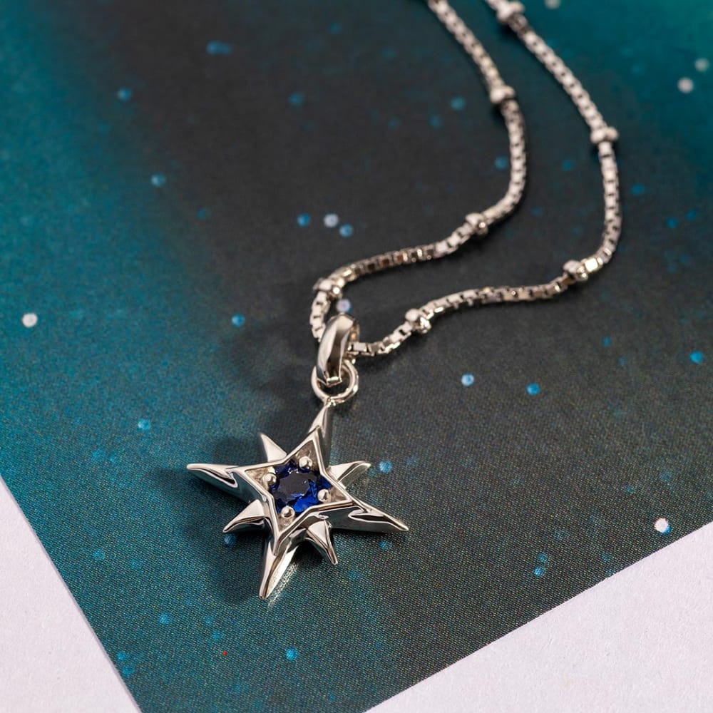 Necklace Silver September Aurora Birthstone Synthetic Sapphire Necklace