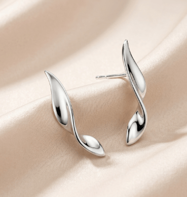 Earrings Silver Serenity Curve Long Stud Earrings