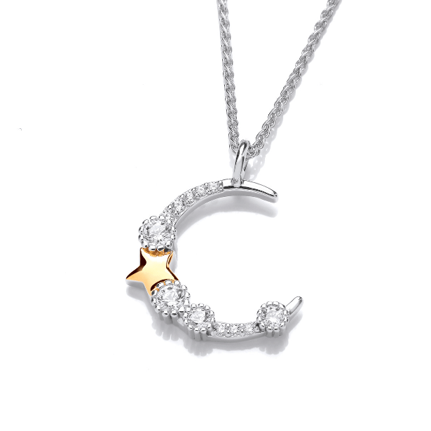 Silver Star and Moon Pendant with Cubic Zirconia Pendant Cavendish French
