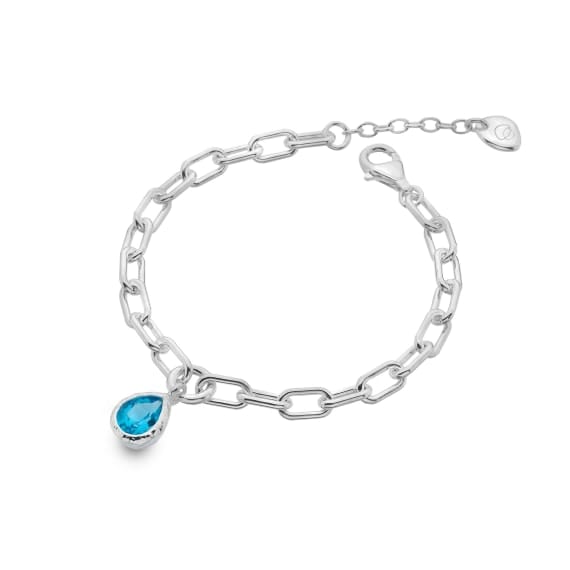 Silver teardrop charm bracelet featuring a Blue Topaz Bracelets Sea Gems Ltd