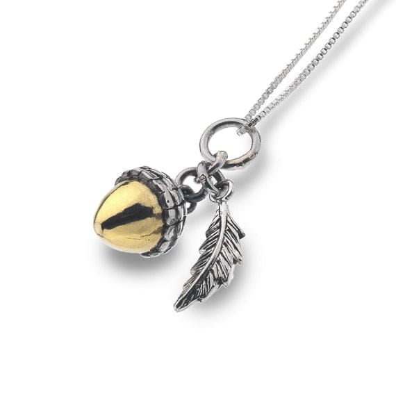 Silver textured leaf and acorn pendant Necklaces Sea Gems Ltd