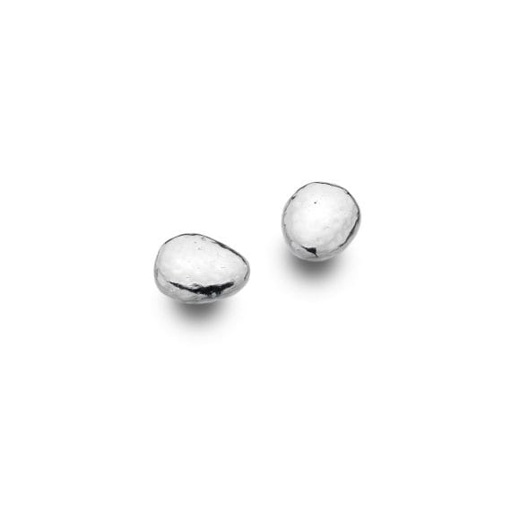 Silver textured petite pebble-shaped studs Earrings Sea Gems Ltd
