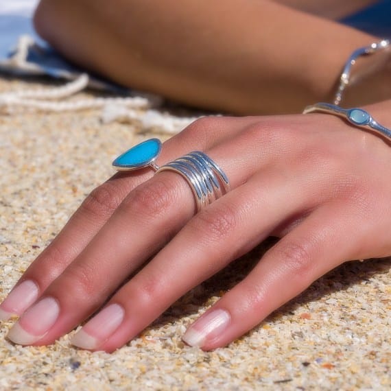 Silver textured water ripples ring Ring Sea Gems Ltd