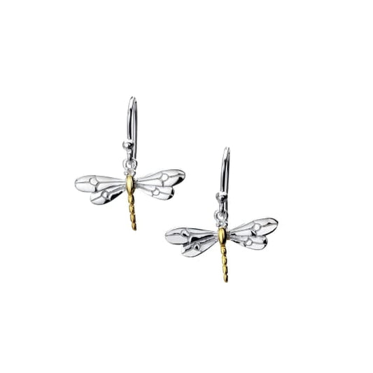 Silver two-tone gold-plated dragonfly earrings Earrings Sea Gems Ltd