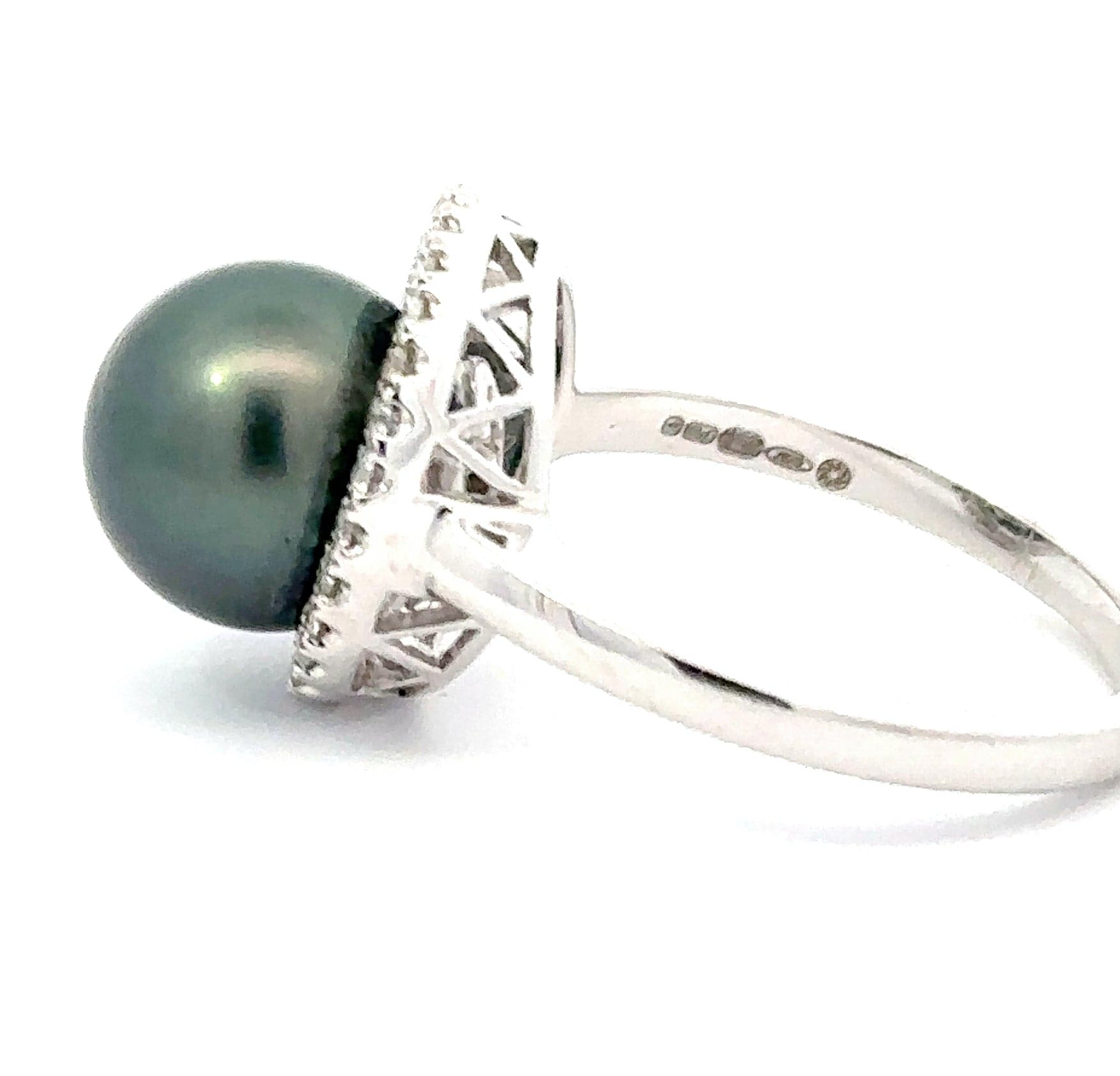 White gold tahitian pearl and diamond halo ring Ring Gellner