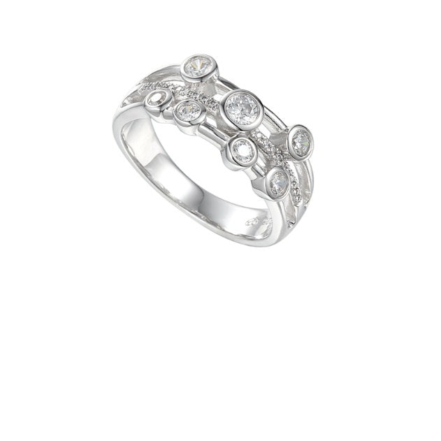 Silver CZ triple band bubble ring Ring Amore   