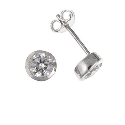 Silver and cubic zirconia 3mm rubover round stud earrings Earrings Ian Dunford   