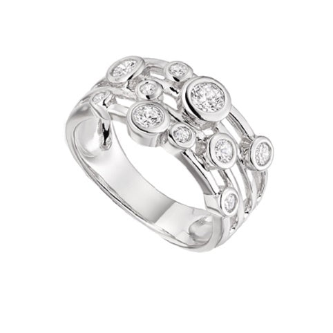 Silver & CZ multi row bubble ring Ring Amore   