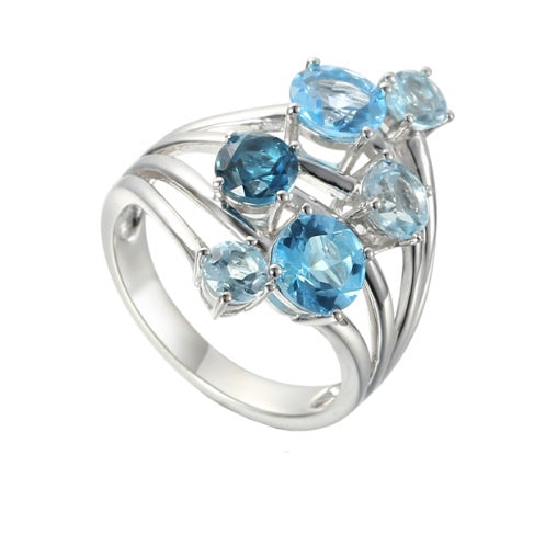 Silver & Blue Topaz cascade ring Ring Amore N  