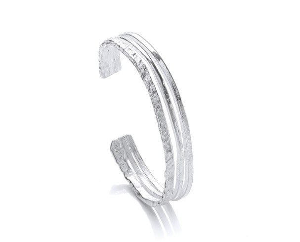 3 Bar Silver Cuff Bangle with Texture Bangle Cavendish French