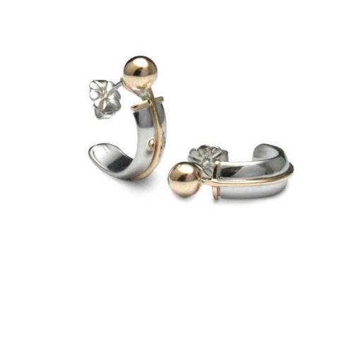 Silver & 9ct gold bead half hoop earrings Earrings Church House   