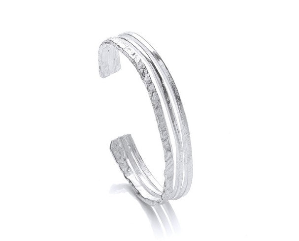 3 Bar Silver Cuff Bangle with Texture Bangle Cavendish French   
