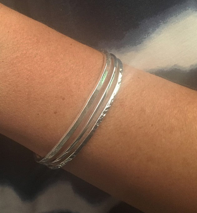 3 Bar Silver Cuff Bangle with Texture Bangle Cavendish French   