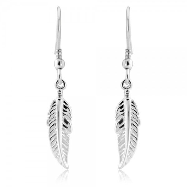 Silver tribal feather hook earrings Earrings Trink   