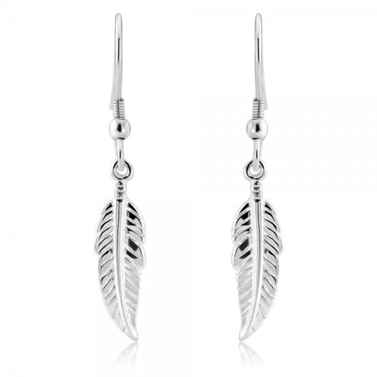 Silver tribal feather hook earrings Earrings Trink   