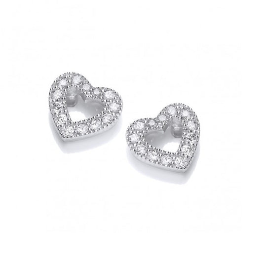 Silver cubic zirconia open heart studs Earrings Cavendish French   