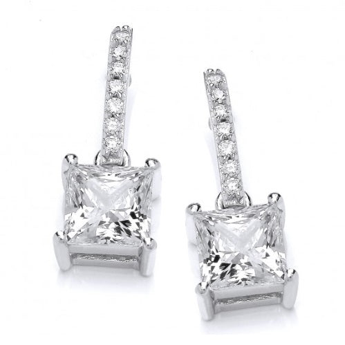Silver cubic zirconia square claw set drop earrings Earrings Cavendish French   