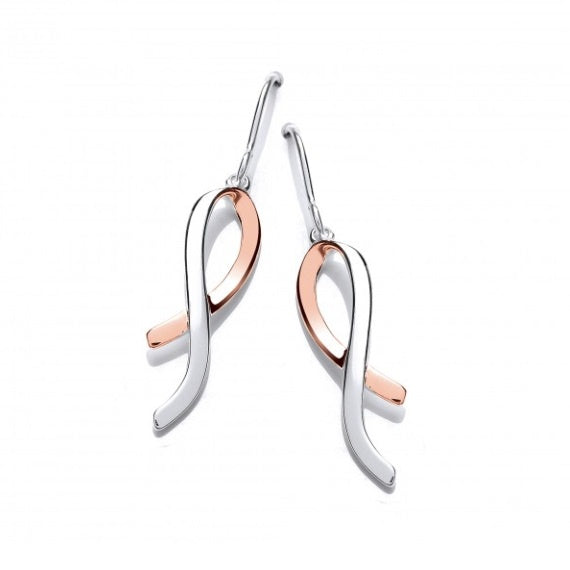 Silver and rose gold ribbon hook earrings Earrings Cavendish French   