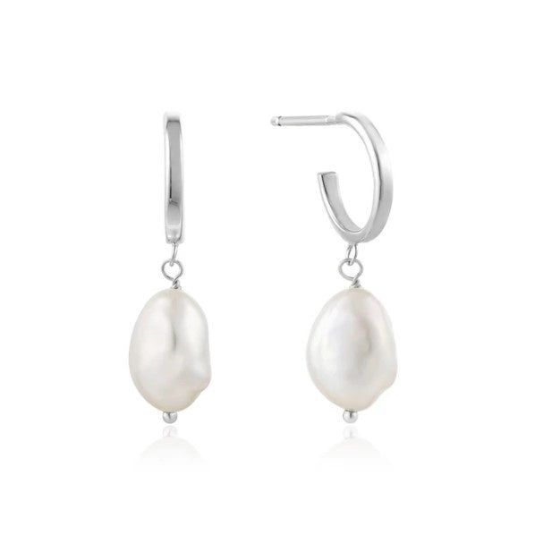 Silver Pearl Mini Hoop Earrings Earrings Ania Haie   