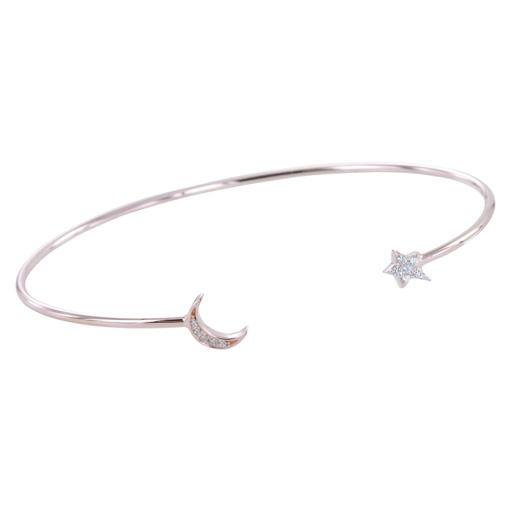 Rose gold cubic zirconia moon and star bangle Bangle Reeves & Reeves   