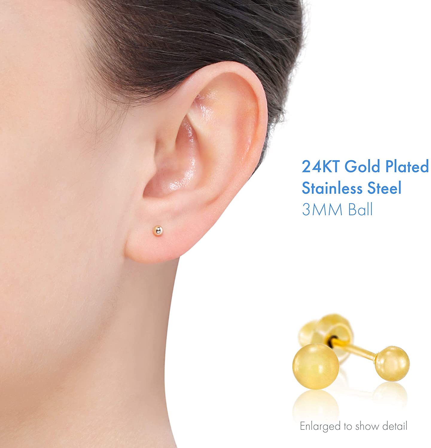 24ct Gold Plated Stainless Steel 3mm Ball Home Ear Piercing Kit Ear Piercing Rock Lobster Jewellery   