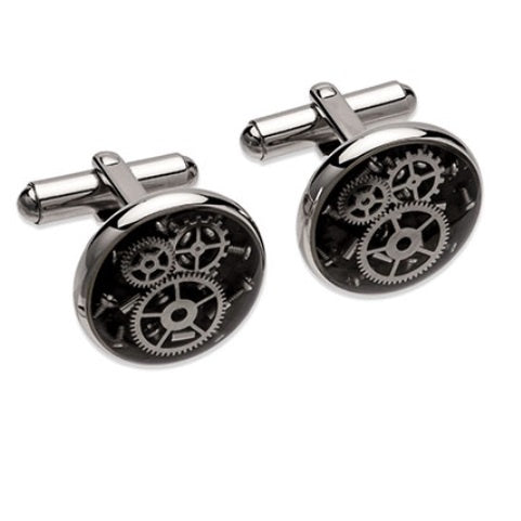 Steel and black carbon fibre cog cufflinks Cufflinks Unique   