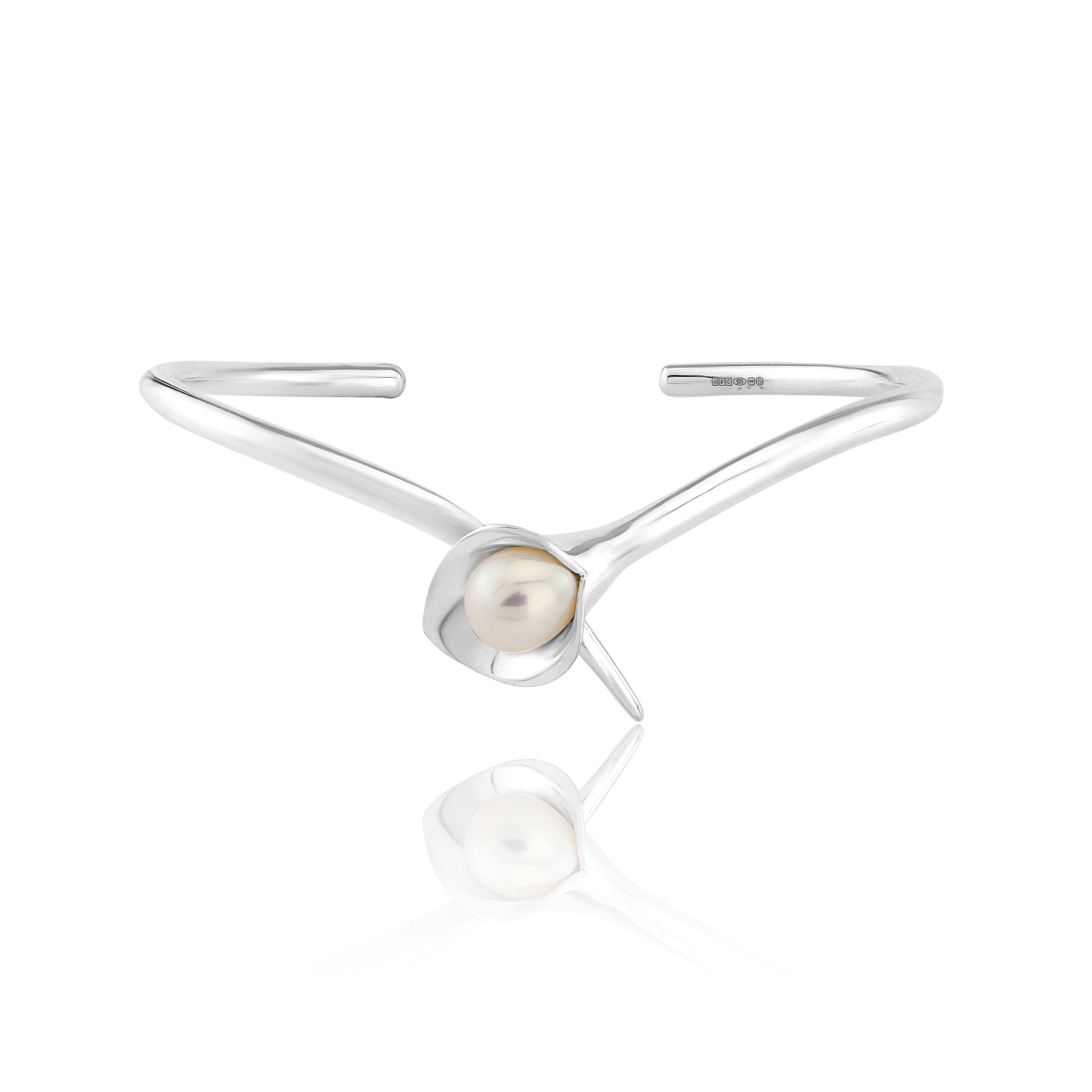 Silver and Pearl Lily Cuff Bangle Bangle Amanda Cox   