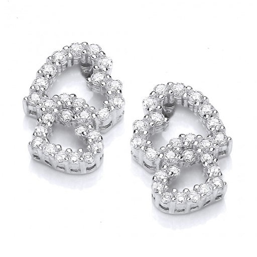 Silver cubic zirconia double heart stud earrings Earrings Cavendish French   