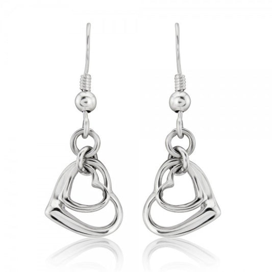 Silver double open wire heart hook earrings Earrings Trink   