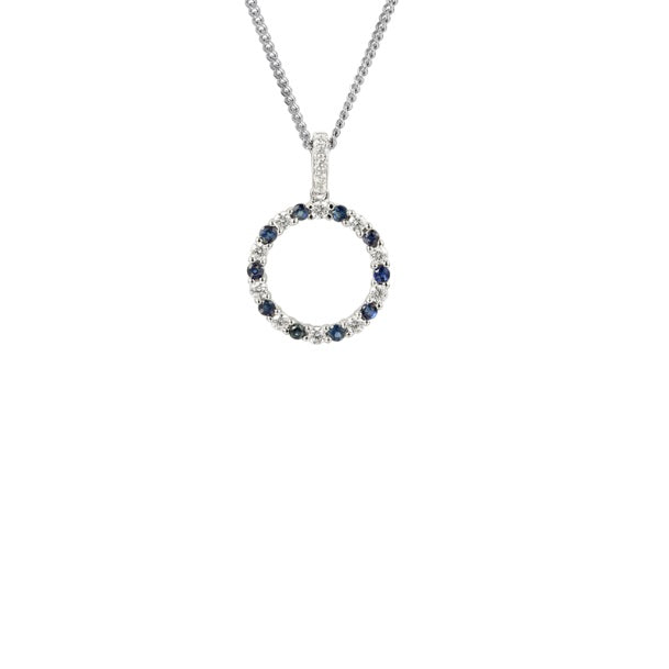 Silver blue sapphire and cubic zirconia hoop pendant Pendant Amore   