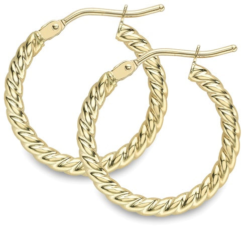 9ct Yellow gold medium rope style creole hoop earrings Earrings Stubbs   