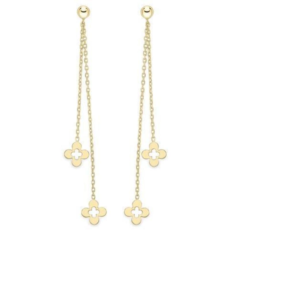 9ct yellow gold flower chain drop earrings Earrings Stubbs   