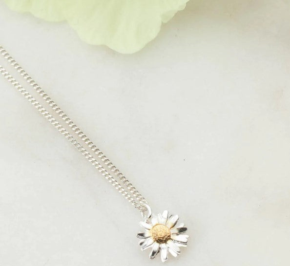 Sterling Silver and Gold Tiny Daisy Necklace Necklaces Amanda Coleman   