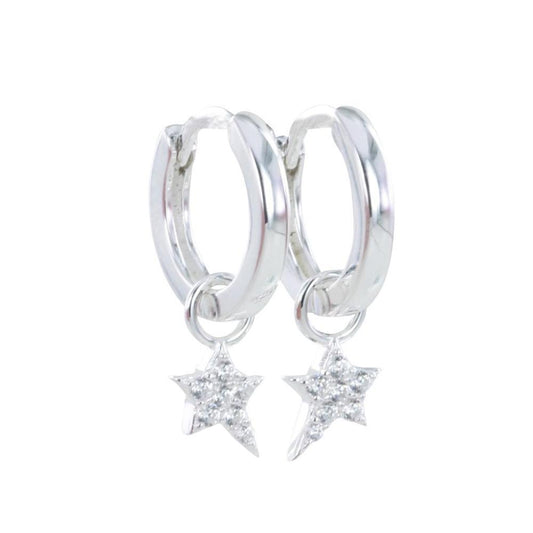 Silver cubic zirconia starry night hoop earrings Earrings Reeves & Reeves   