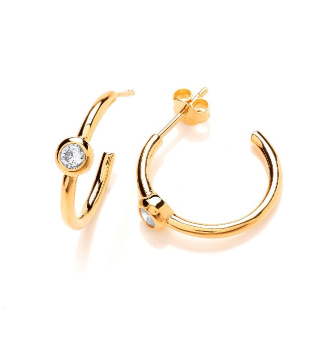 Silver, & Gold Vermeil Solitaire Hoop Earrings Earrings Cavendish French   