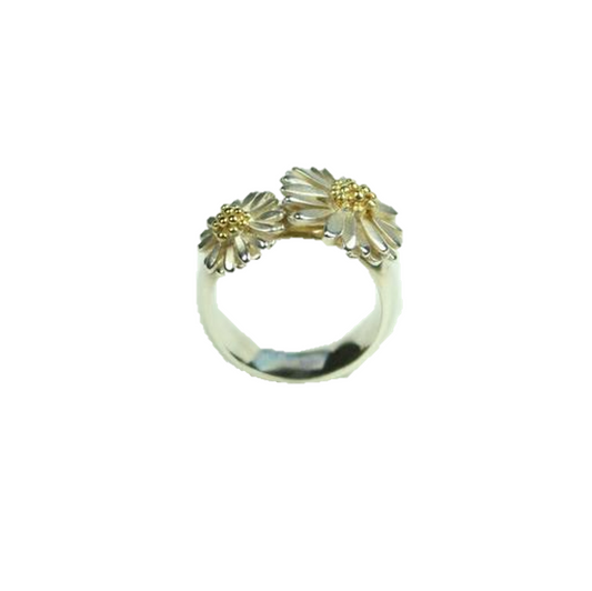 Silver double daisy ring Ring McMaster and Tingley   