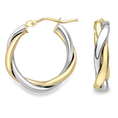 9ct White and Yellow Gold Twisted Hoop Earrings Earrings Stubbs   